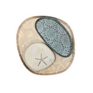 New Set Of 3 Karma Gifts Coastal Seashell Enameled‎ Trays Beach Decor